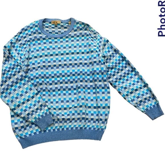 Tricots St Raphael blue 3D check woven basket weave sweater biggie hip hop XXL - Picture 1 of 5